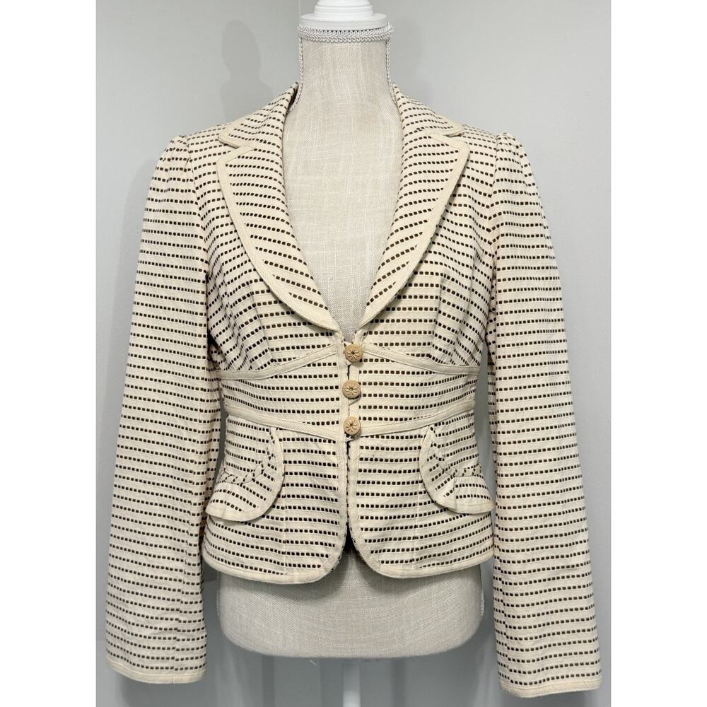 Nanette Lepore Cream and Black Striped Cropped Blazer